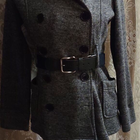 Wet Seal Women's Size M Navy Jacket double breasted  hooded belted‎ fleece lined - Picture 3 of 6